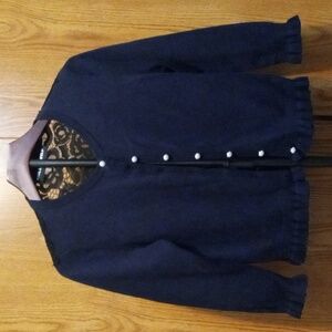 Karl Lagerfeld Navy Blue/Black Lace Button Down Sweater Petite Small